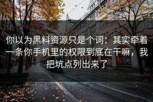 你以为黑料资源只是个词：其实牵着一条你手机里的权限到底在干嘛，我把坑点列出来了