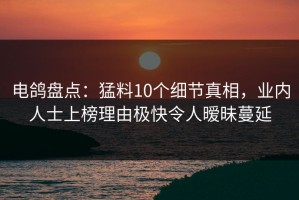 电鸽盘点：猛料10个细节真相，业内人士上榜理由极快令人暧昧蔓延