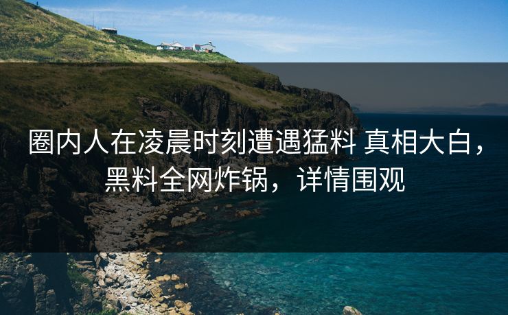 圈内人在凌晨时刻遭遇猛料 真相大白，黑料全网炸锅，详情围观